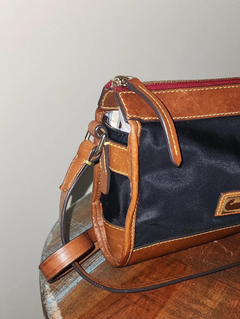 Dooney & Bourke Black and Brown Leather-Trim Nylon Messenger Crossbody Purse